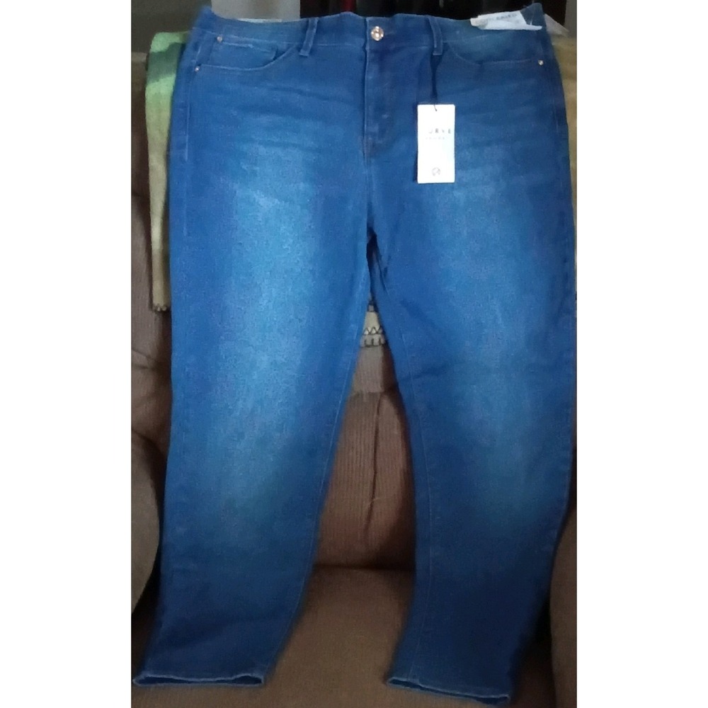 Curve Appeal Women's Skinny Jeans Midnight Blue Denim Button Zip 5-Pocket Solid